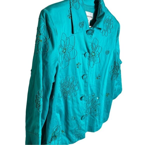 Draper’s & Damon’s Teal  blazer button front jacket embroidered sequin vintage - Picture 4 of 6